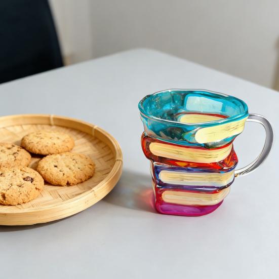 Hand-Painted Book Mug Glass Retro Art Glass Cup 350ml Elegant Desktop Glassware Unique Gift for Book Lovers Readers