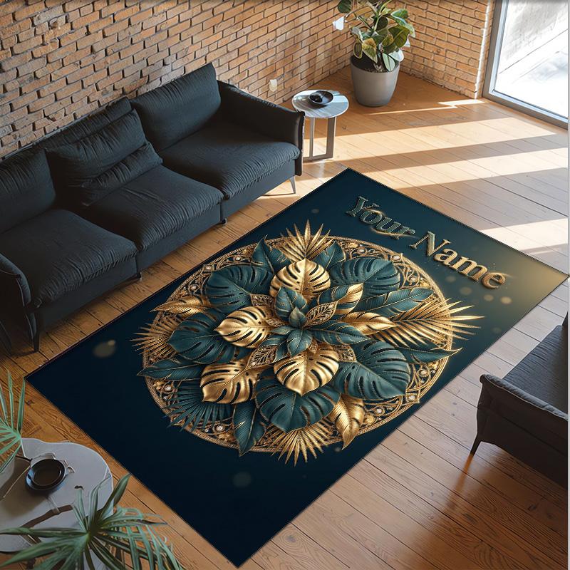 Mandala Theme Crystal Velvet Floor Rug Personalized Custom Name Text Warm Carpet Home Decoration