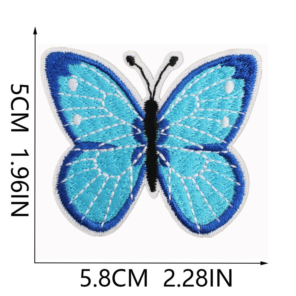 Butterfly World Embroidery Cloth Sticker Colored Flower Butterfly Computer Embroidery Label Clothes Decorative Patch Sticker Blue Butterfly