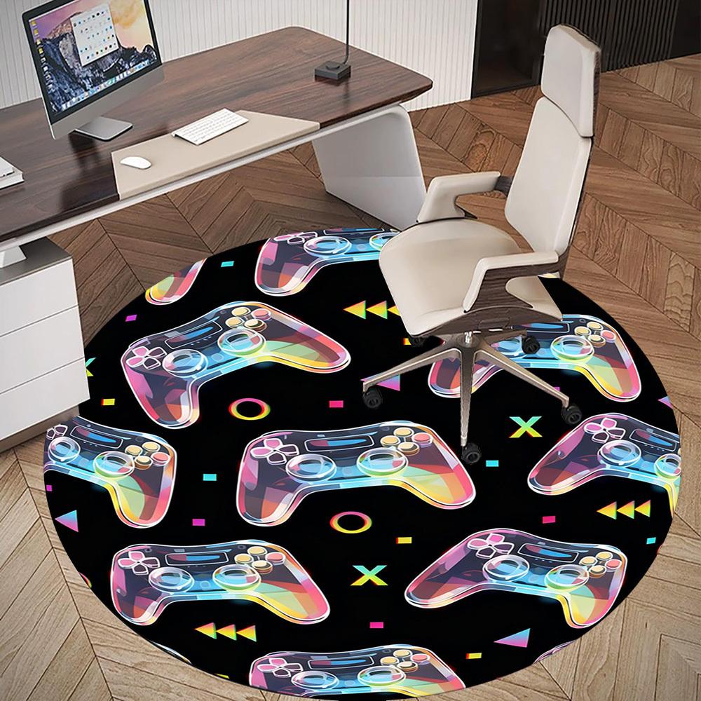 1PC Gamepad Pattern Round Chair mat Area Rug - Non-Slip, Floor Mat for Office, Bedroom, and Indoor Decor -Gift D1127194