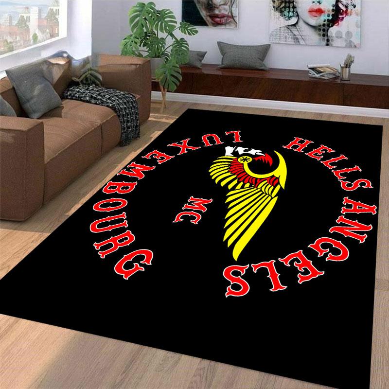 Red Text and Winged Skull Design Suitable As a Non-slip Mat for the Living Room or Bedroom Sofa