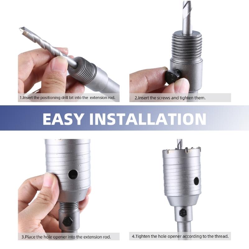 Concrete Hole Saw Kit Wall Cutter Drill Bit Connecting Rod for Concrete Brick Cement Stone Air Conditioner Masonry Tile