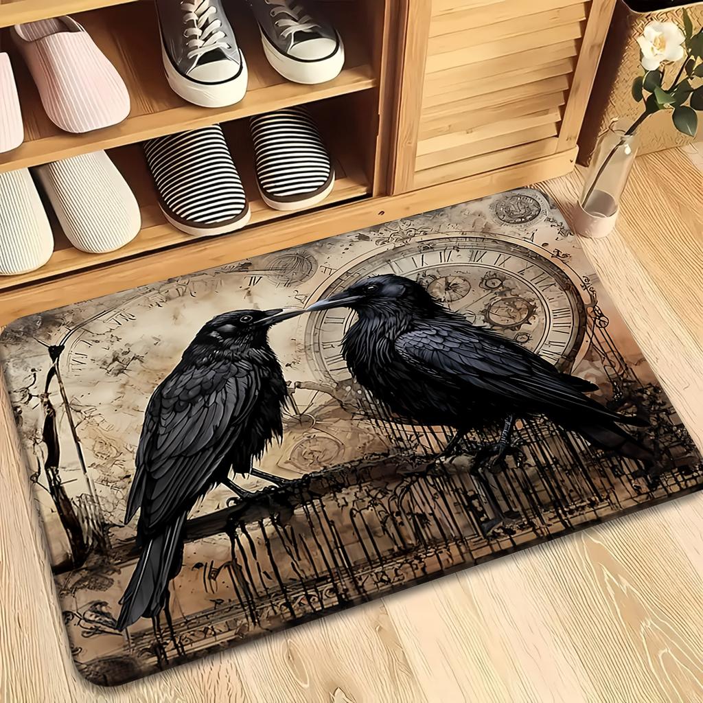 Gothic Black Ravens Steampunk Clock Non Slip Soft Area Rug Washable Indoor Floor Mat for Dark Academia Witchy Home Decor