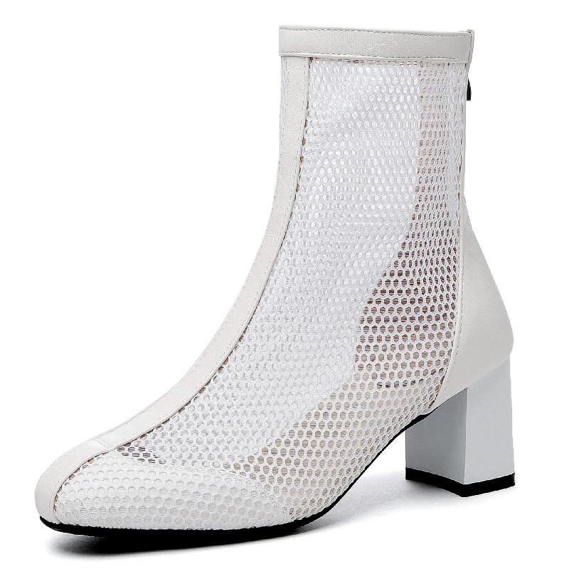 

Модные ботильоны для женщин 2025 весна лето дышащие черные белые кружевные короткие туфли для вечеринки элегантные женские ботинки большой размер 45 40 белый