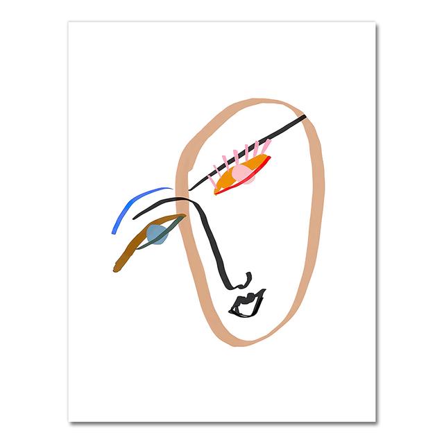 Nordic Abstract Poster Line Face Canvas Painting Wall Art Pink Style Letter Lucky You Pictures For Living Room Modern Decorative No Frame