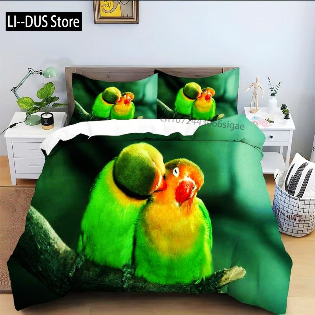 Macaws Duvet Cover Set Full Size Colorful Parrots Bedding Set 3pcs for Boys Girls Room Decor Quilt Cover with 2 Pillowcases