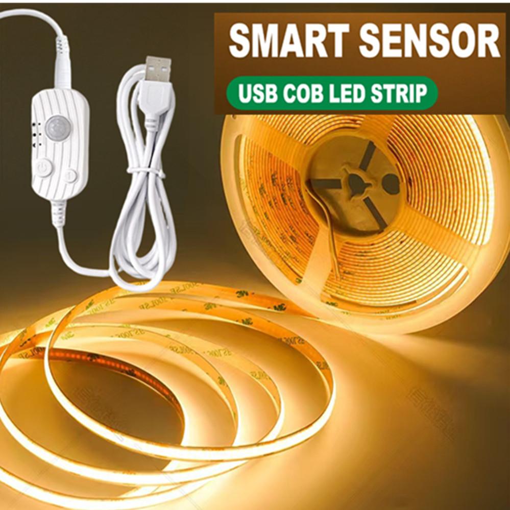 Motion Sensor Led COB Light Strip Battery Usb Powered 5V Auto ON/OFF Liner Lighting Diode for Cabinet Wardrobe Kitchen Staircase