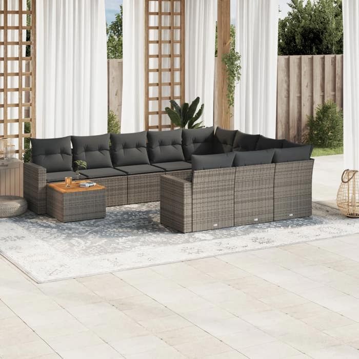 VidaXL Salon de Jardin avec Coussins 11 pcs, Canapés de Patio, Ensemble de Meubles, Mobilier de Terrasse Extérieur, Gris 3224310