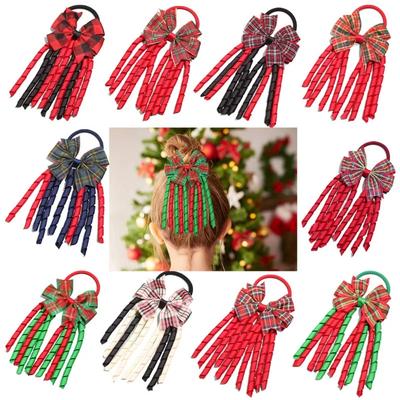 10pcs/set Christmas Plaid Bow Hair Tie for Girls Polyester Cheerleader Ribbon Curl Accessories Headwear Accessory