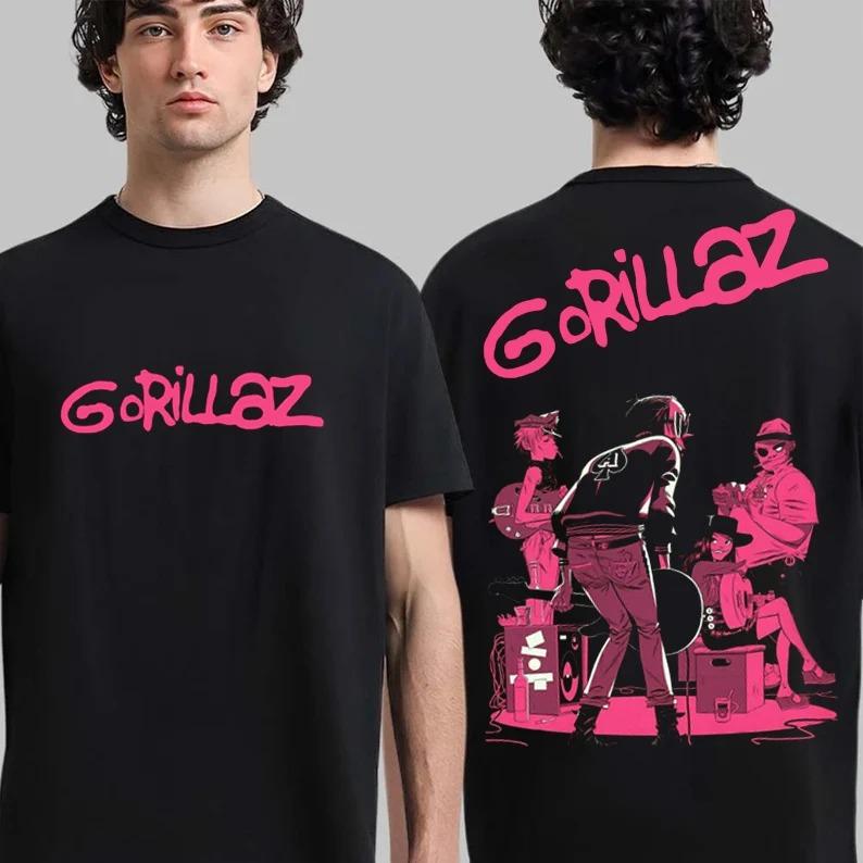 T-shirt con Stampa Band Gorillaz Uomo Oversize Y2k Streetwear Manica Corta Estate Cotone Moda Casual Larga Abbigliamento Donna Uomo