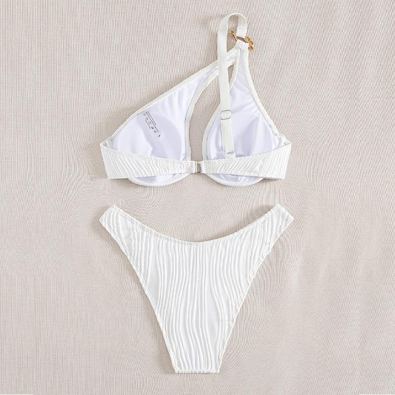 White One-Shoulder Underwired Push-Up Hollow Bikini