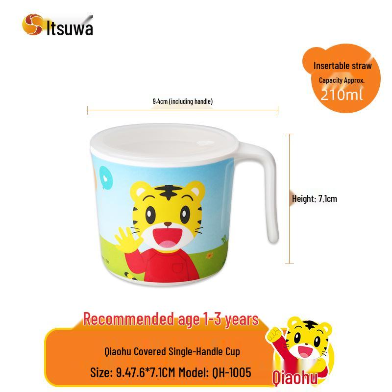 Wuhe Qiaohu Children s Melamine Tableware Set: Cartoon Bowl, Compartment Plate, and Lidded Sippy Cup.
