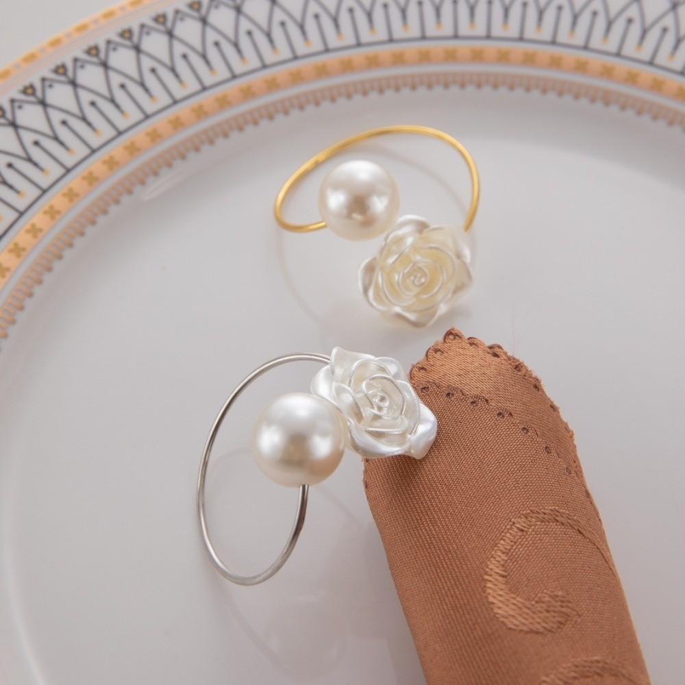 6PCS Exquisite Pearl Napkin Ring Elegant Serviette Buckles Convenient Napkin Holder  Wedding Party