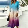 Women's Casual Print Long Sleeve V-Neck Dress with Pocket