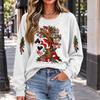 Damen lässiges Weihnachts-Print Rundhals-Oberteil, Feiertags-Grafik-T-Shirt für Partys und den Alltag