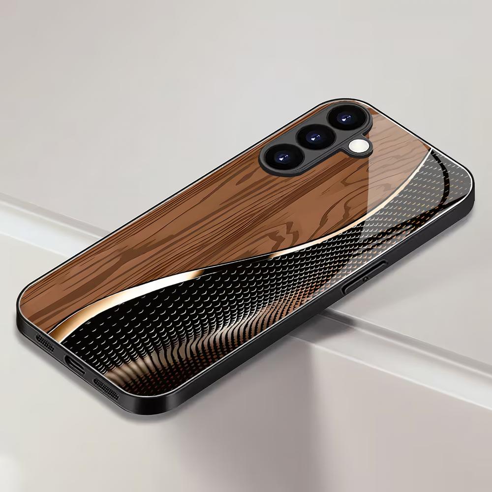 Tempered Glass Phone Case Suitable for Samsung Galaxy S26 S25 S24 S23 S22 S20FE/Ultra/Plus Simple Brown Texture Shock Absorption