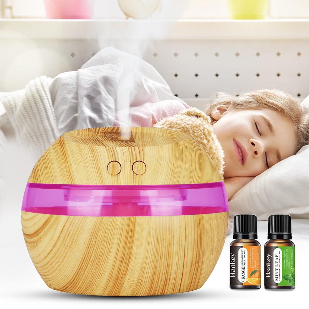 USB Wood Grain Humidifier 300ml Aromatherapy Diffuser for Sleep & Focus