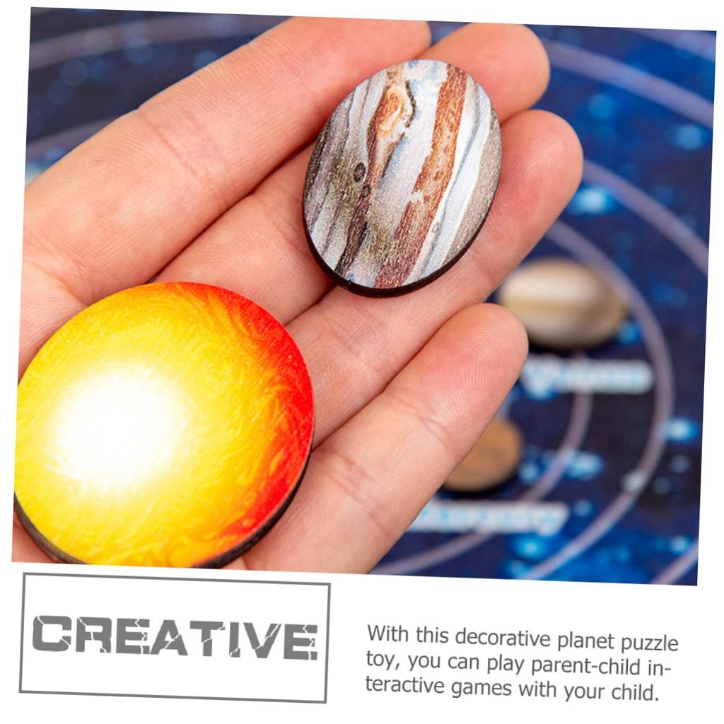 Abaodam Wooden Solar System Puzzle Set, Planet Matching Board, 40x7x2cm, Educational for Kids Ages 3-5, Develops Hands-On Skills, Planet Recognition,