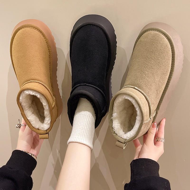 Retro fashion versatile thick-soled heightening non-slip short boots for women's autumn and winter new velvet warm snow boots