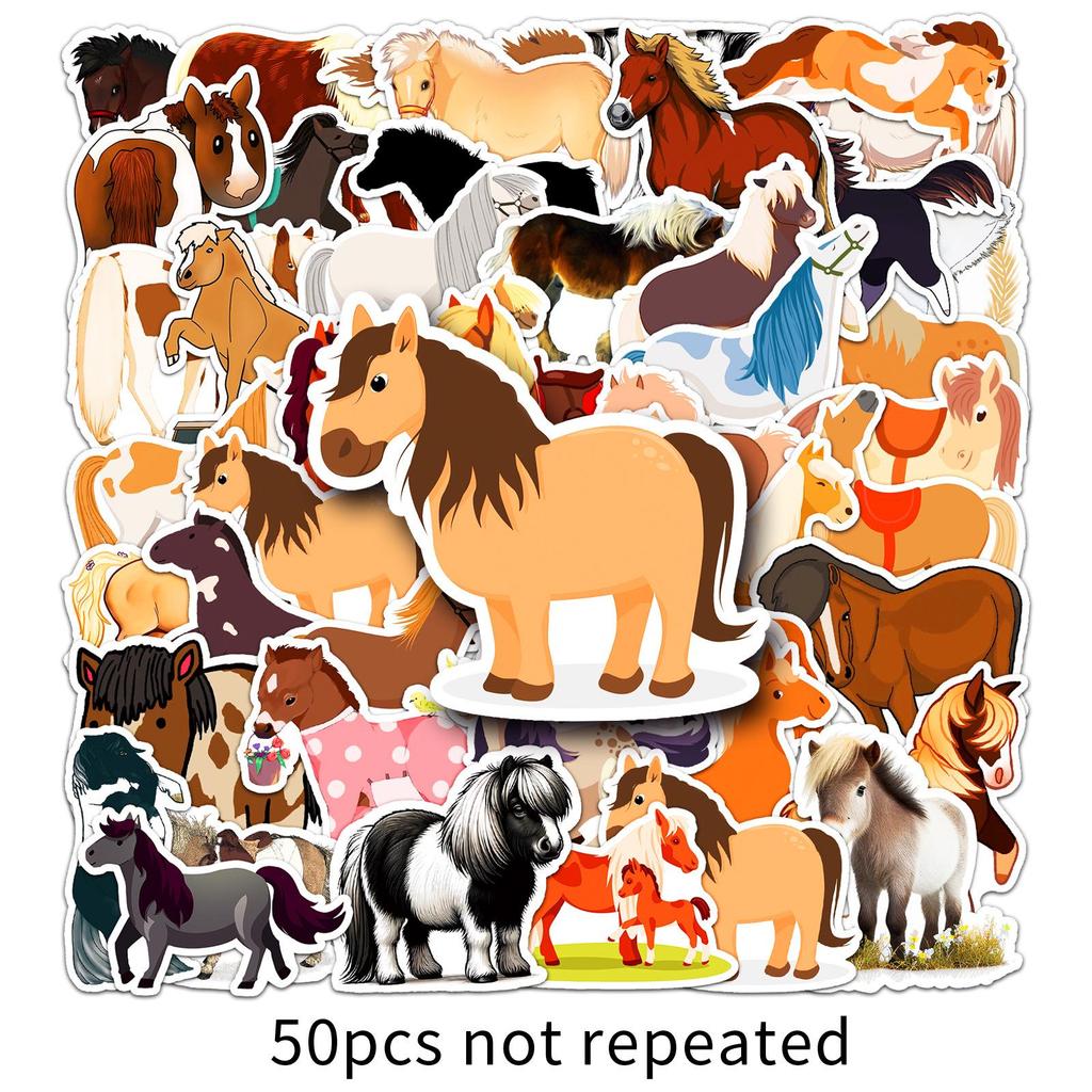 50pcs Cute Pony Cartoon Animal Waterproof Decorative Stickers for Phones & Laptops