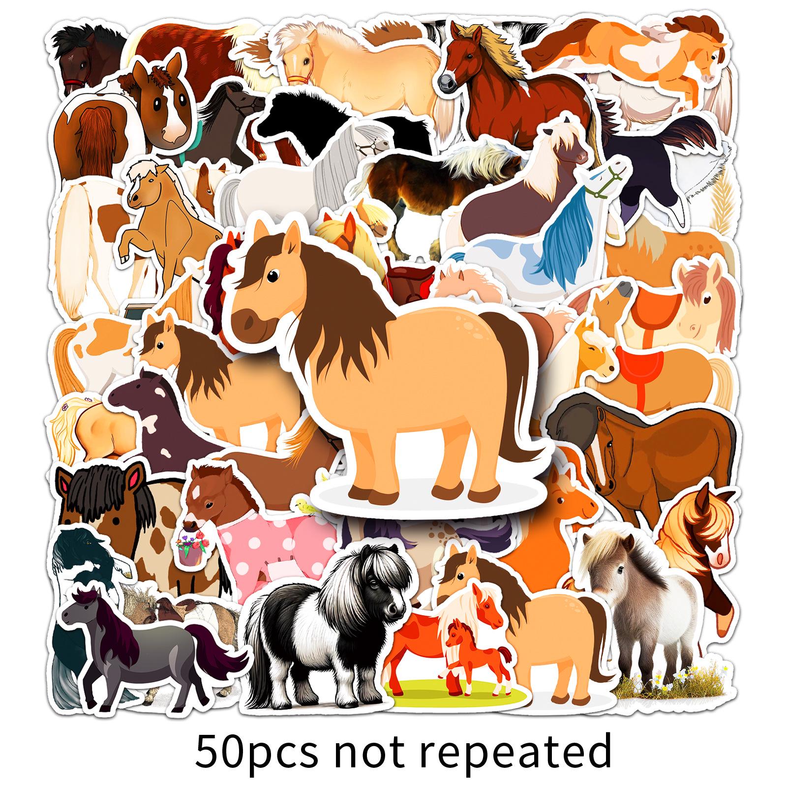 Cute Pony Animal Doodle Waterproof Stickers (50-Pack) for Laptops, Phones, and Notebooks