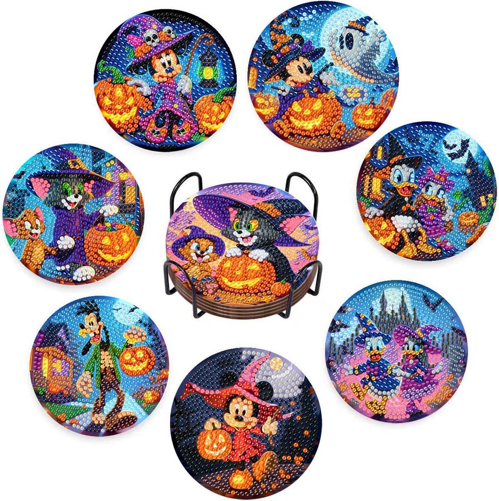 8pcsets Diamond Painting Coasters Kits with Holder Anime Characters Diamond Coasters Art Kits for Adults Home Decor