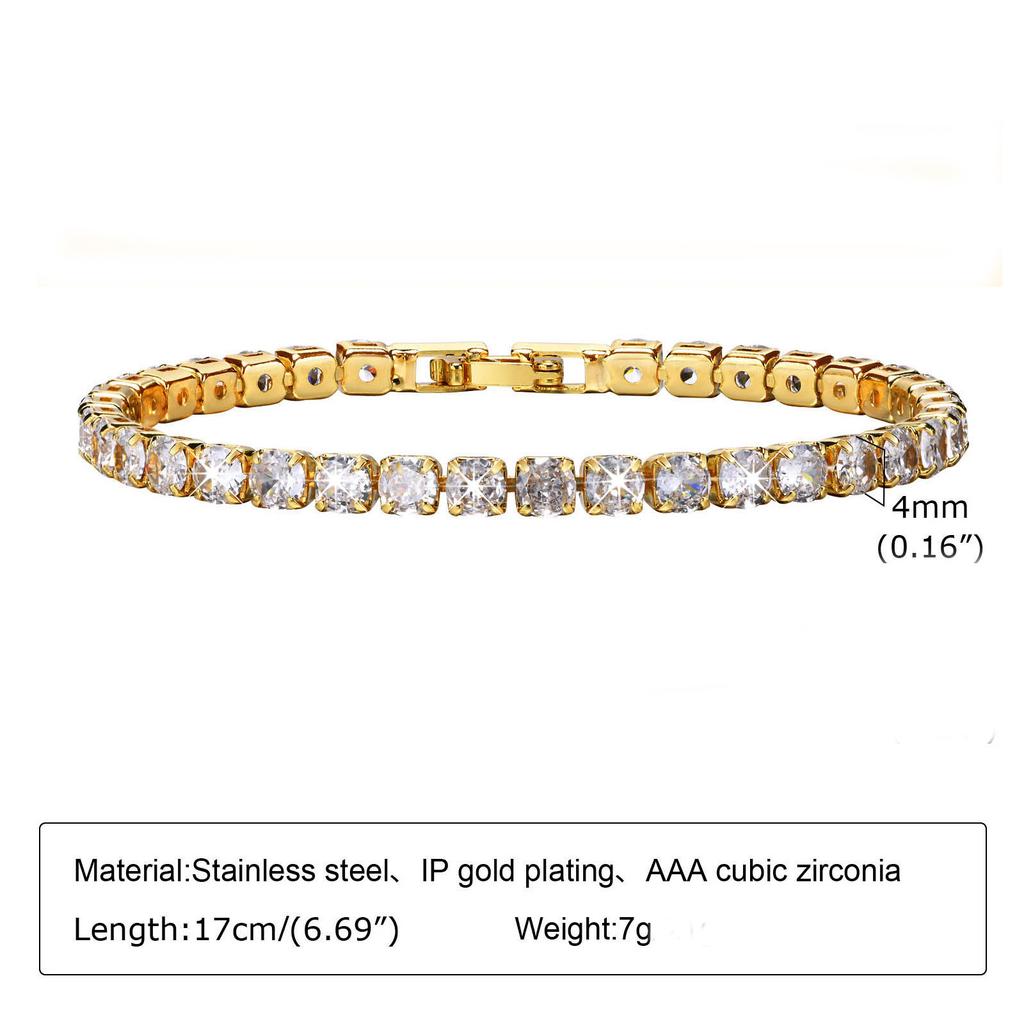 Charms Tennis Bracelet for Women, Cubic Zirconia Chain Bracelet Adjustable,Stainless Steel Miami Link CZ Bangle Gift