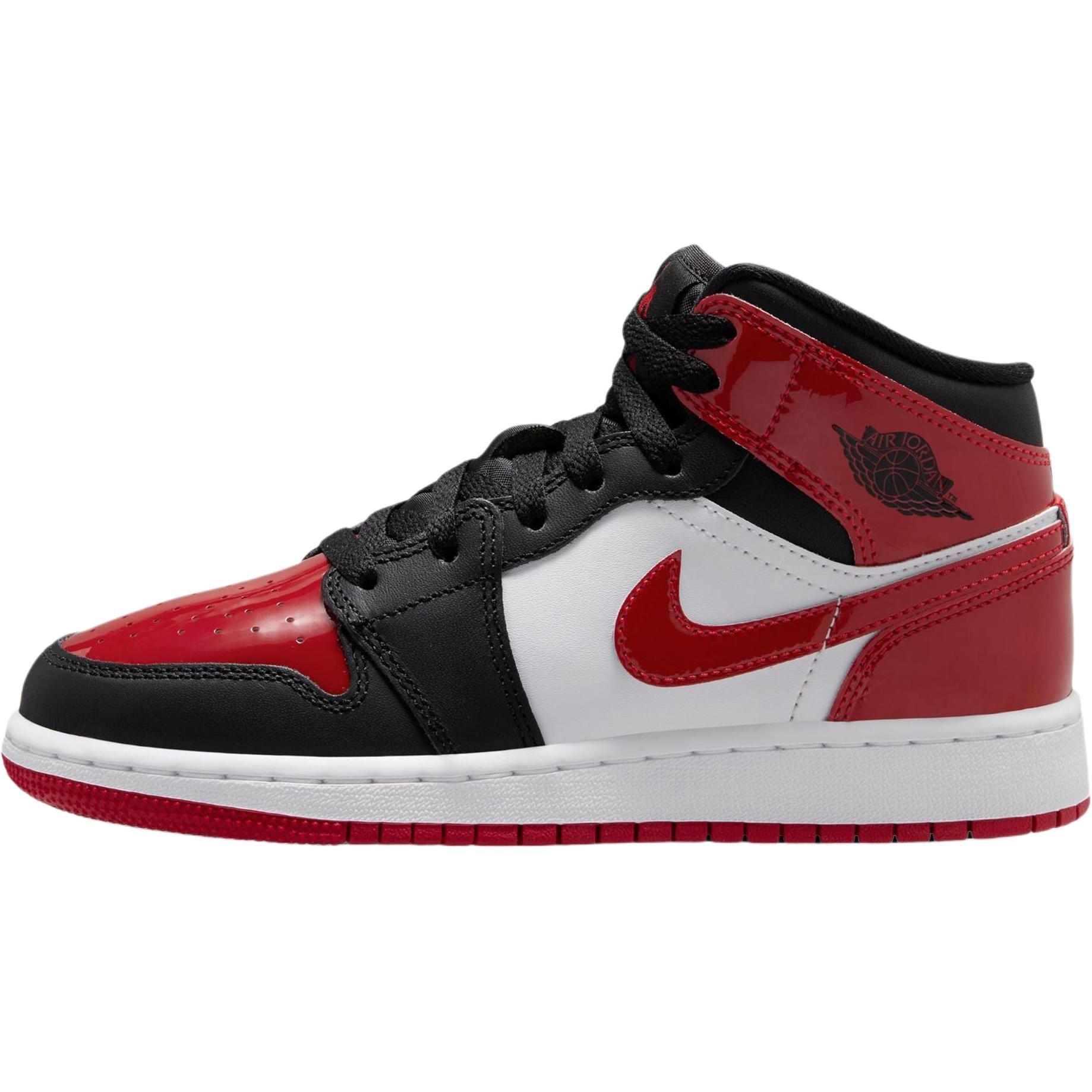(GS) Air Jordan 1 Mid Patent Bred Toe Kids HV4399-006 EU 38