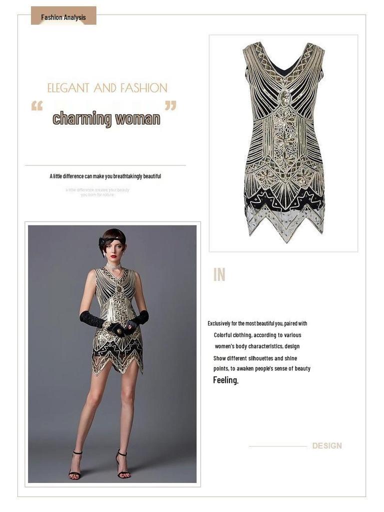 1920s Retro Beaded Tassel Sequin Dress - Handcrafted, Sexy Performance Costume for Women in Plus Sizes