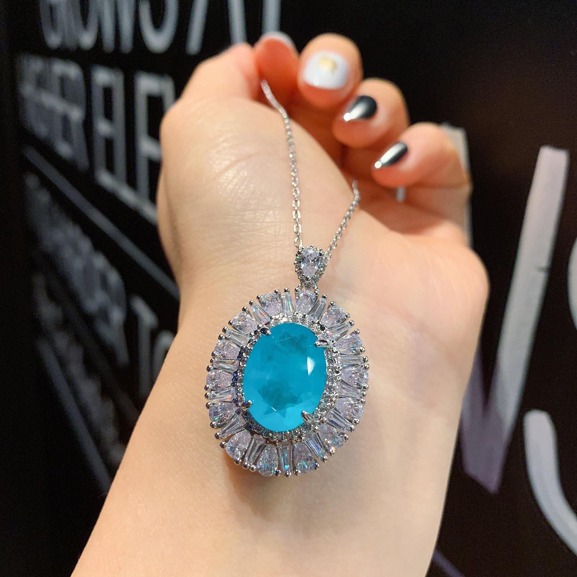 

Новое ожерелье из искусственного изумруда с подвеской из искусственного камня Параиба