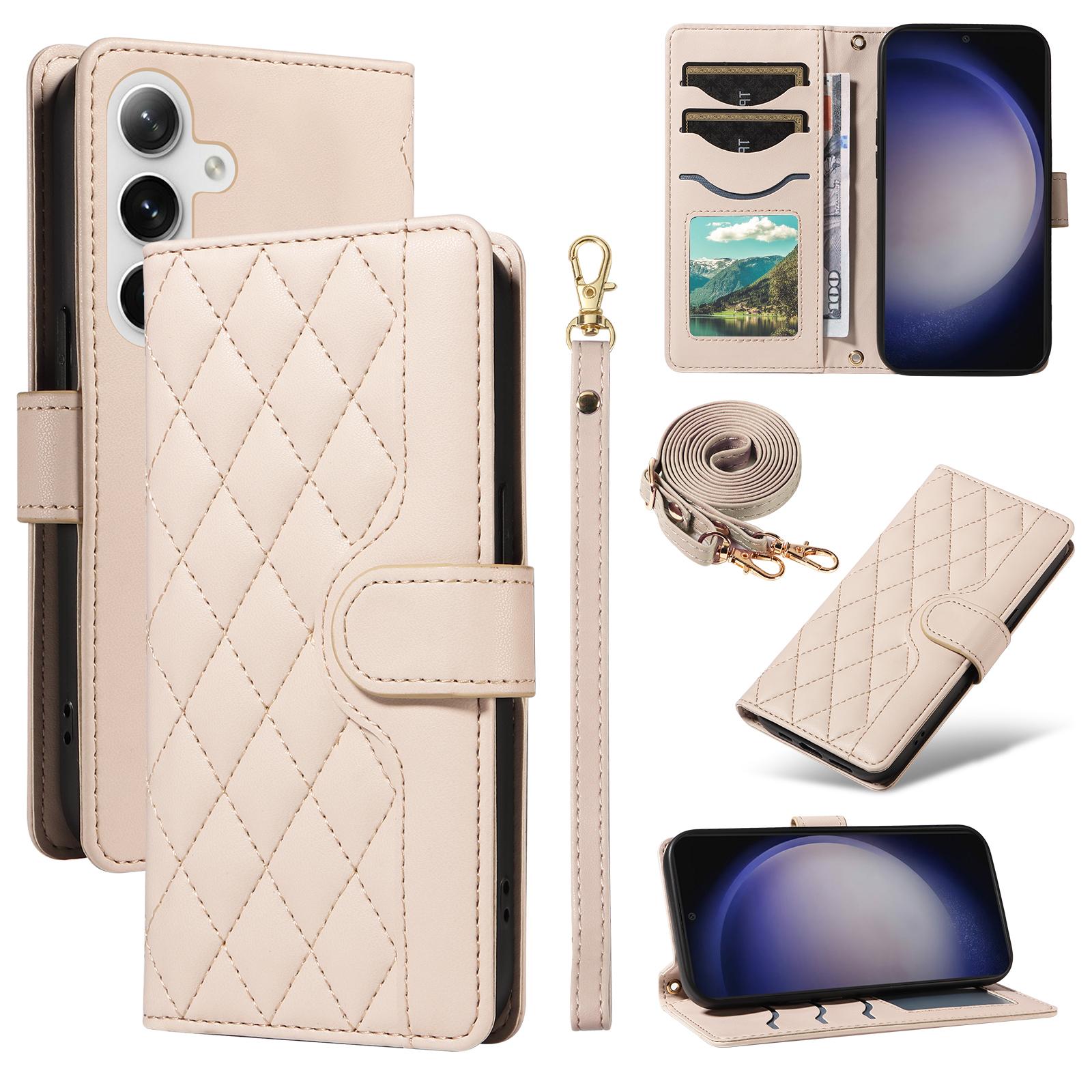 

For Samsung Galaxy S25+/S24+ Case Wallet Rhombus Leather Phone Cover with Shoulder Strap,Wrist Strap F