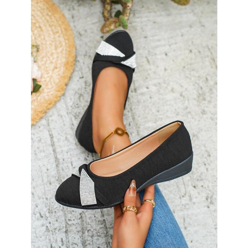 Women's Plus Size Wedge Shoes Spring New Retro Hong Kong Style Rhinestone Casual Single Shoes