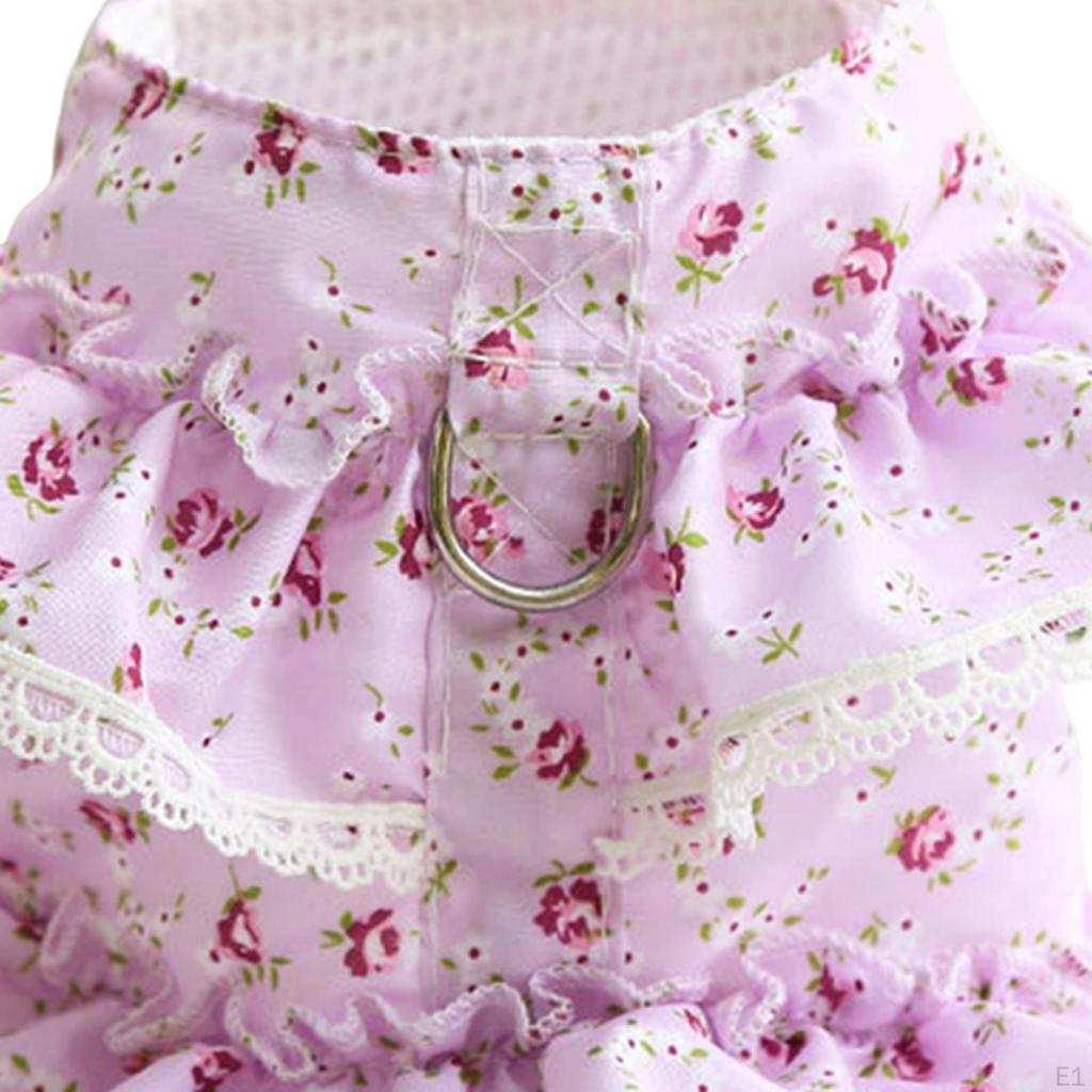 Hundegeschirrkleid mit Leine für kleine Haustiere, florales Design, Haustierkleidung
