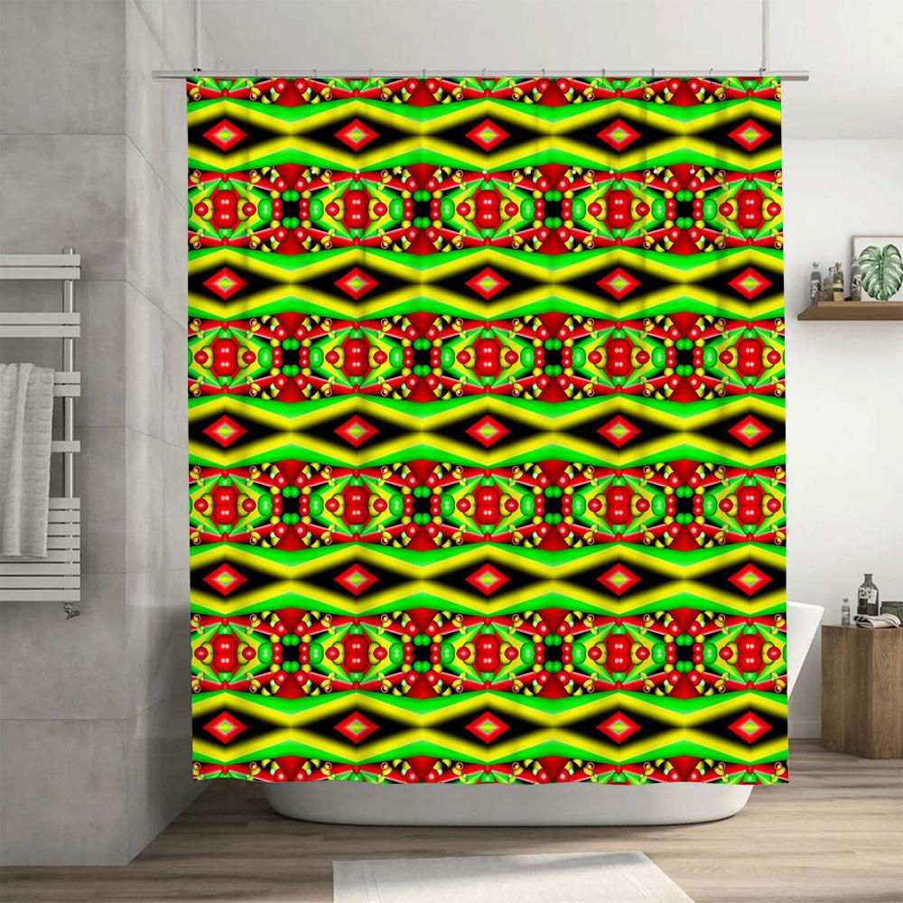 Kaleidoscope Shower Curtain Decorative Bath Mat Green Red Yellow Pattern Wall Hangings For Home Decoration Size 180X245Cm