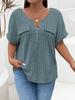 New solid color plus size women's blouse zipper short-sleeved fake pocket pullover T-shirt loose