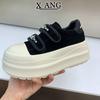 Thick-soled height-increasing small women's shoes leather Velcro board shoes new autumn casual sports shoes little white shoes