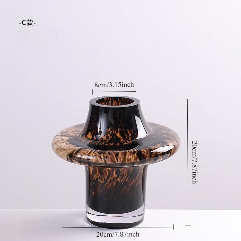 Leopard Glass Vase Decorative Flowers Pots Desk Decoration Flower Arrangement Small Caliber Floral Vases Room Aesthetic Decor