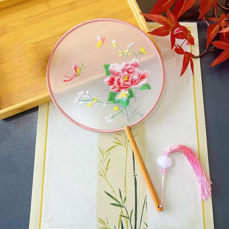 Vintage Doppelseitiger Fächer Blume Stickerei Handfächer Traditionelle Chinesische Kunst Handwerk Hanfu Tanzparty Zubehör Performance Requisiten