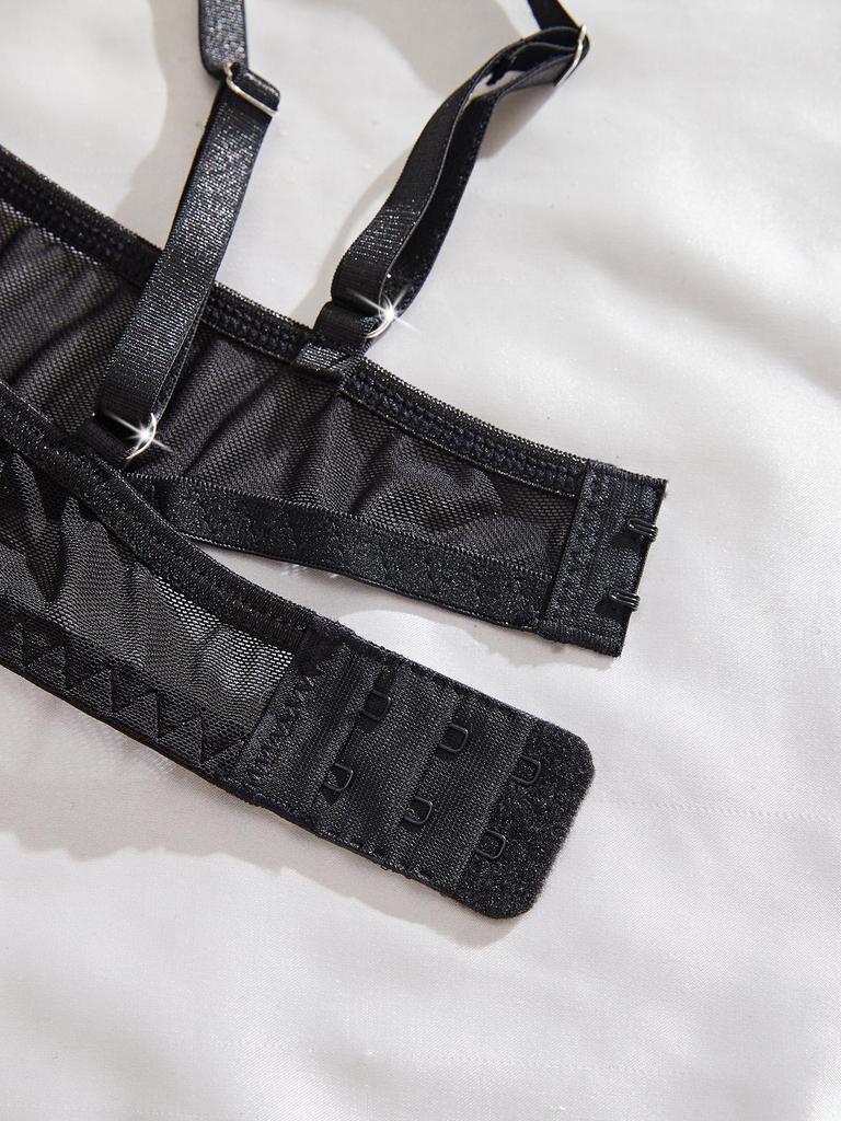 Europäisches & Amerikanisches Herzstickerei Mesh Dessous-Set - Bügel Push-Up, Durchsichtiges Design