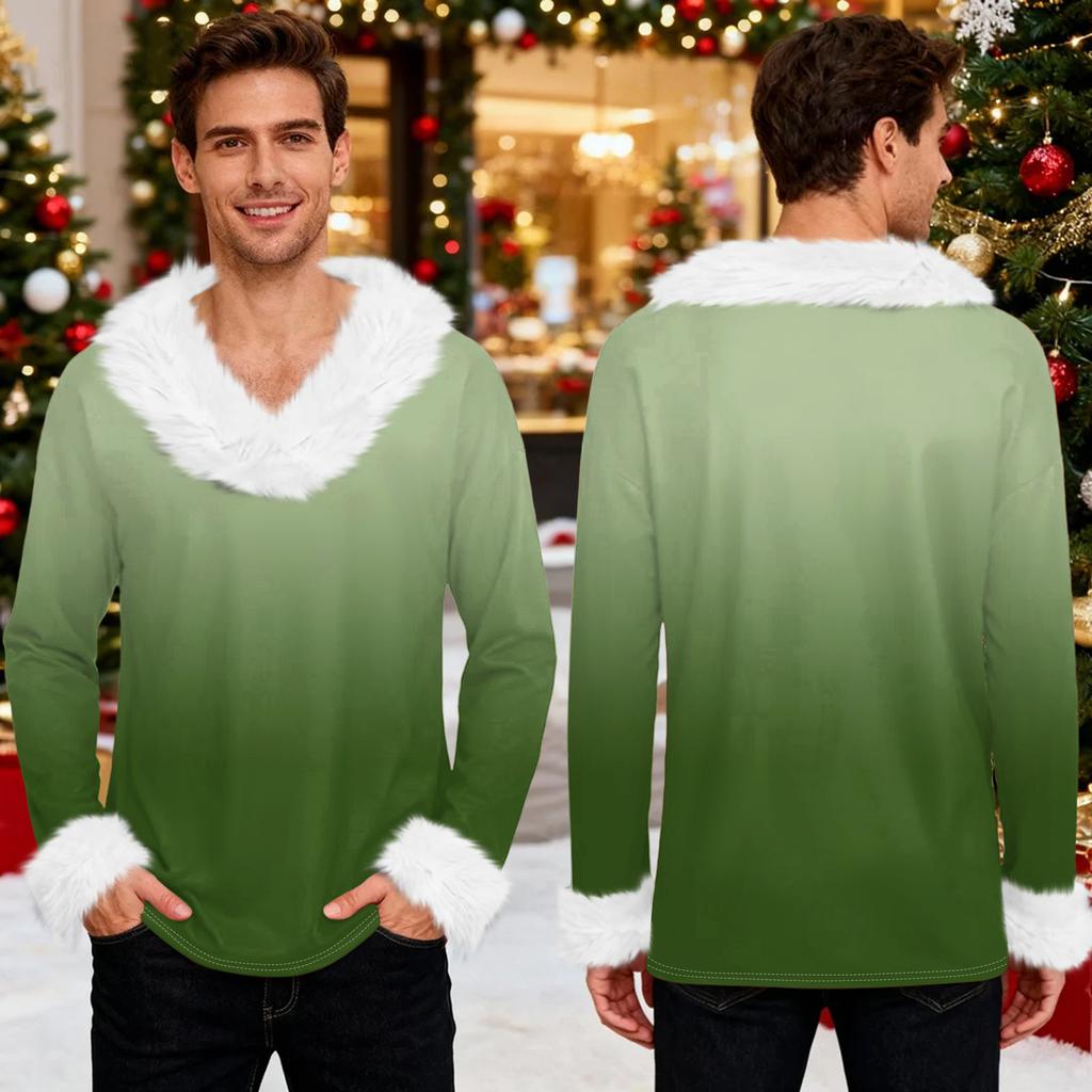 Men's Christmas Printed Fleece Lined Hoodie | Faux Trim Party Sweatshirt With Pocket | Plus Size Loose Fit Holiday Pullover