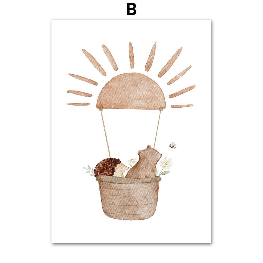 Boho Space Rocket Bear Rabbit Hedgehog Bee Flowers Nursery Posters Wall Art Print Canvas Painting Baby Kids Room Home ation