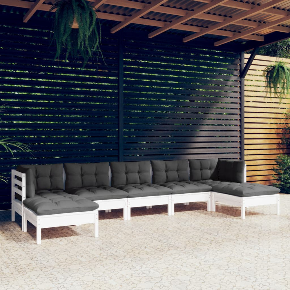 Salon de jardin 7 pcs avec coussins  bois de pin