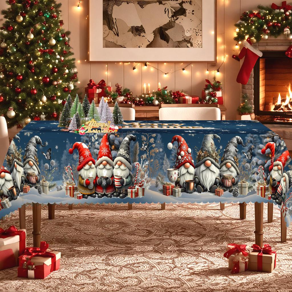 Christmas Printed Tablecloth Holiday Xmas Party Table Cover Decorative Dining Table Cloth for Home Kitchen Rectangular Round