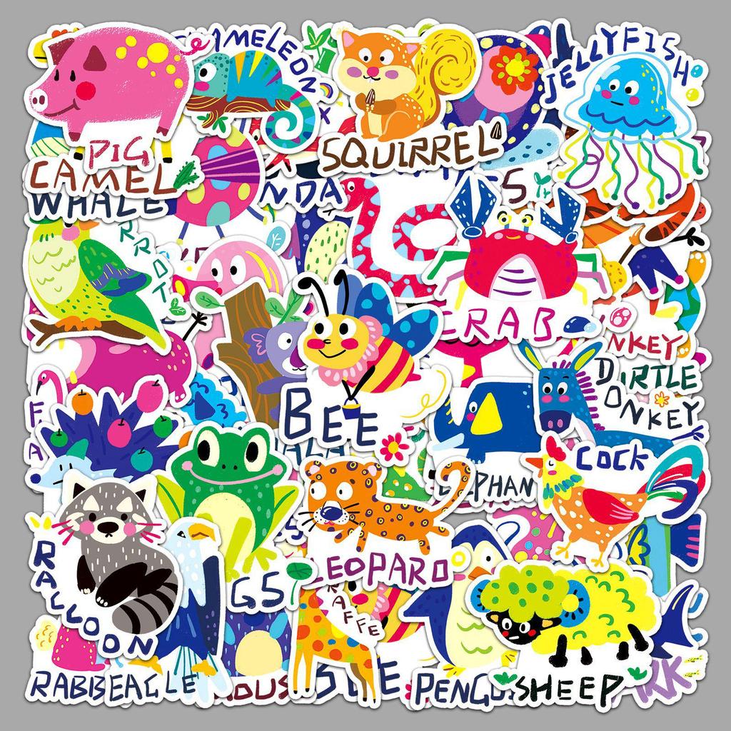 50 Cute Animal Cartoon Waterproof Stickers for Cognitive Development - Ideal for Phones, Luggage, Skateboards & More