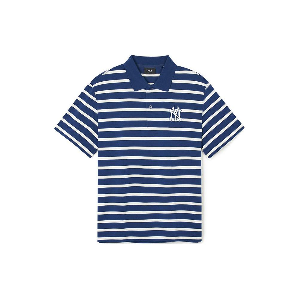 MLB New York Yankees Gestreiftes Lässiges Kurzarm-T-Shirt Nautisches Poloshirt Unisex Oberteile Hellblau 3APQV0343-50NYL