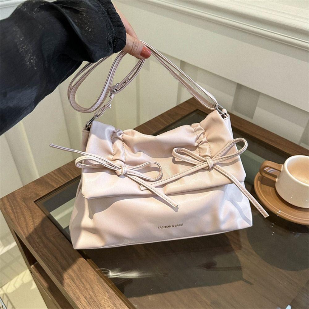 Sweet Y2K Bow Underarm bag Large Capacity Solid Tote Bag Ins PU Leather Shoulder Bag  Women