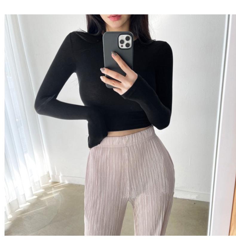 Korean Dongdaemun Trendy Tight Long Sleeve T-shirt: Sexy & Versatile with Big Bust and Waist Display