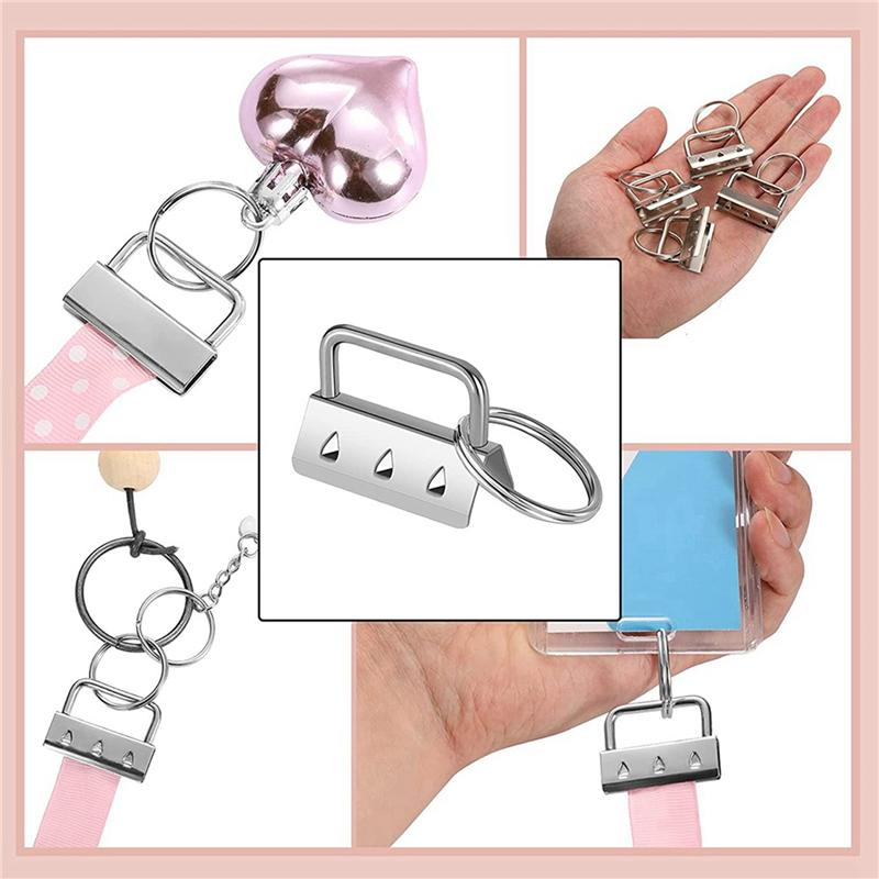 ABWR-100Pcs Key Fob Hardware With Split Rings Set Tail Clips For Wristlet Clamp Lanyard Keychain DIY Tool With Ring