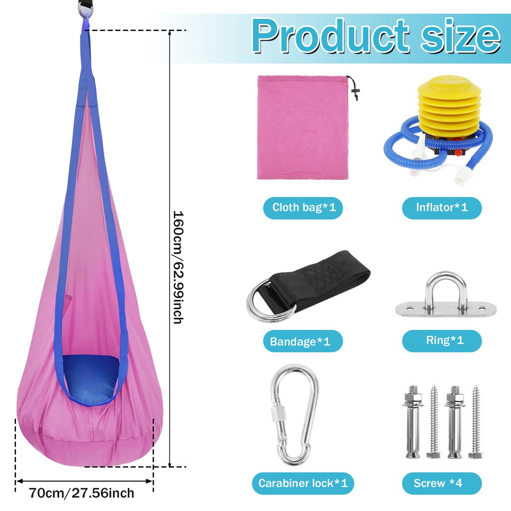 Kids Pod Swing Seat Nylon Hanging Chair with Inflatable Cushion Portable Children Sensory Swing Set for Indoor Outdoor Use Kids