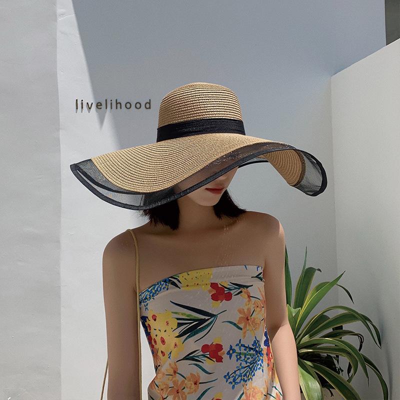 Women's Hats Summer Beach Big Brim Straw Seaside Sun Hat Foldable Travel Panama Sun Protection Felt Hat UPF 50+ Sun Hat
